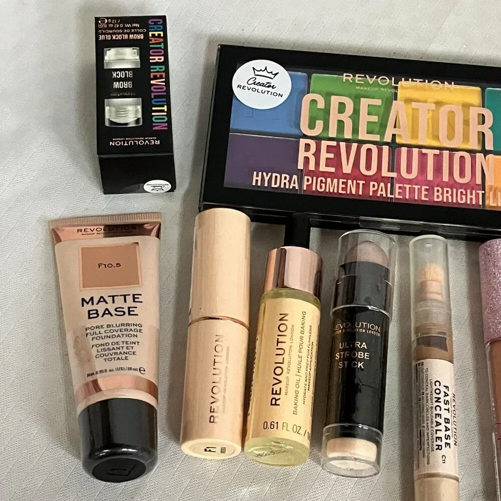 Revolution Makeup Lot Of 10 Foundation Concealer Blush Lipstick Primer & More